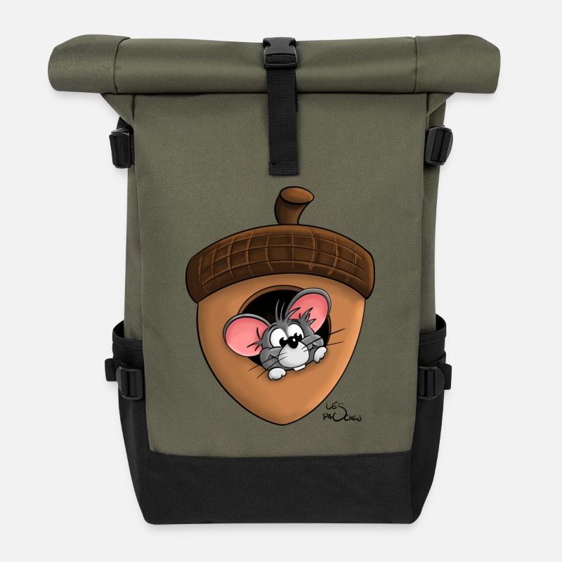 Mouse in the acorn - Roll Top Backpack - olive/black