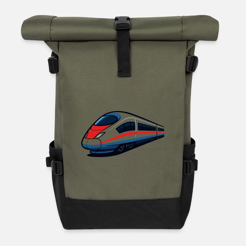 Neon lines high-speed train - Roll Top Backpack - olive/black