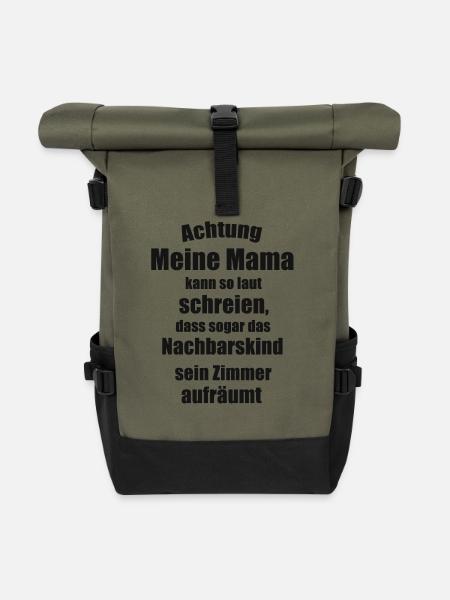 Mama Spruch - Rolltop Rucksack - Olive/Schwarz