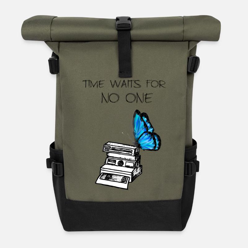 Das Leben ist seltsam: Die Zeit wartet - Rolltop Rucksack - Olive/Schwarz