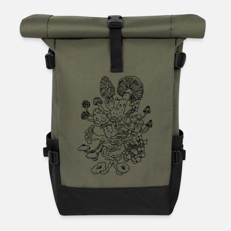 mushrooms - Roll Top Backpack - olive/black