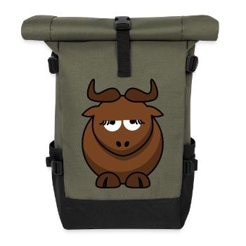 Schlafende Bulle Cartoon - Rolltop Rucksack - Olive/Schwarz - Vorne