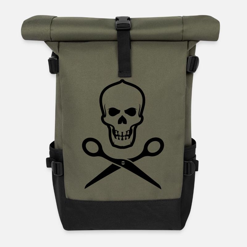 Totenkopf mit Schere - Rolltop Rucksack - Olive/Schwarz