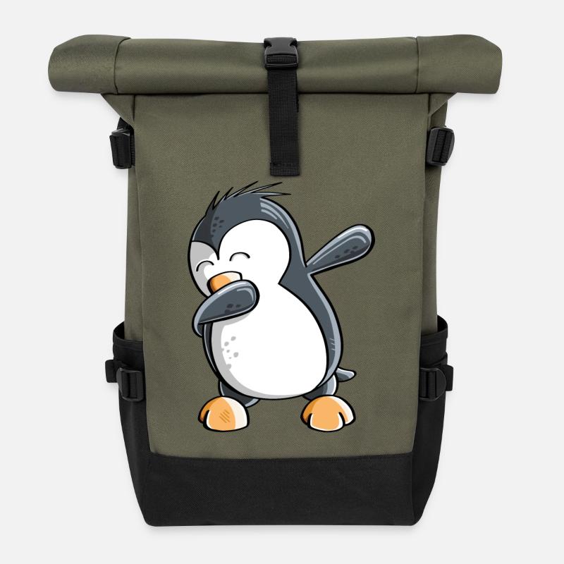 Dab Dance Penguin - Tamponnage - Fun Comic - Cadeau - Sac à dos roll top - olive/noir