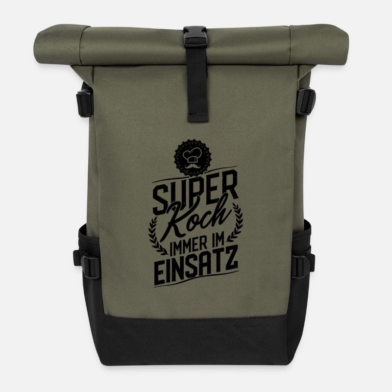 Koch Profikoch Küchenchef Super Koch Geschenk - Rolltop Rucksack - Olive/Schwarz