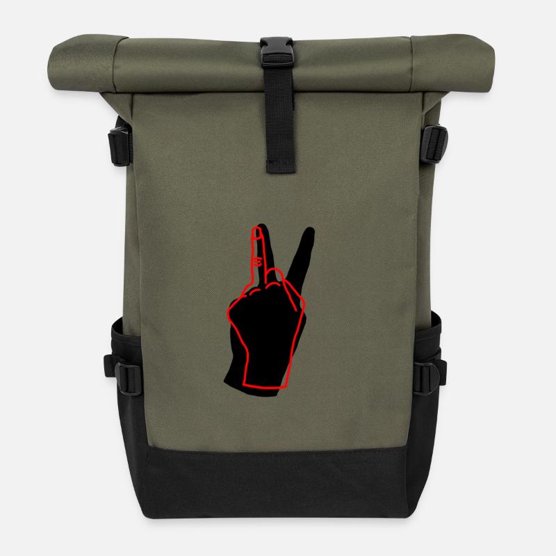 peace red - Rolltop Rucksack - Olive/Schwarz