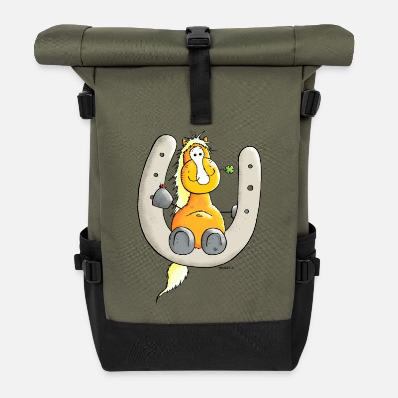 Glückspferd - Pferd - Glück - Rolltop Rucksack - Olive/Schwarz