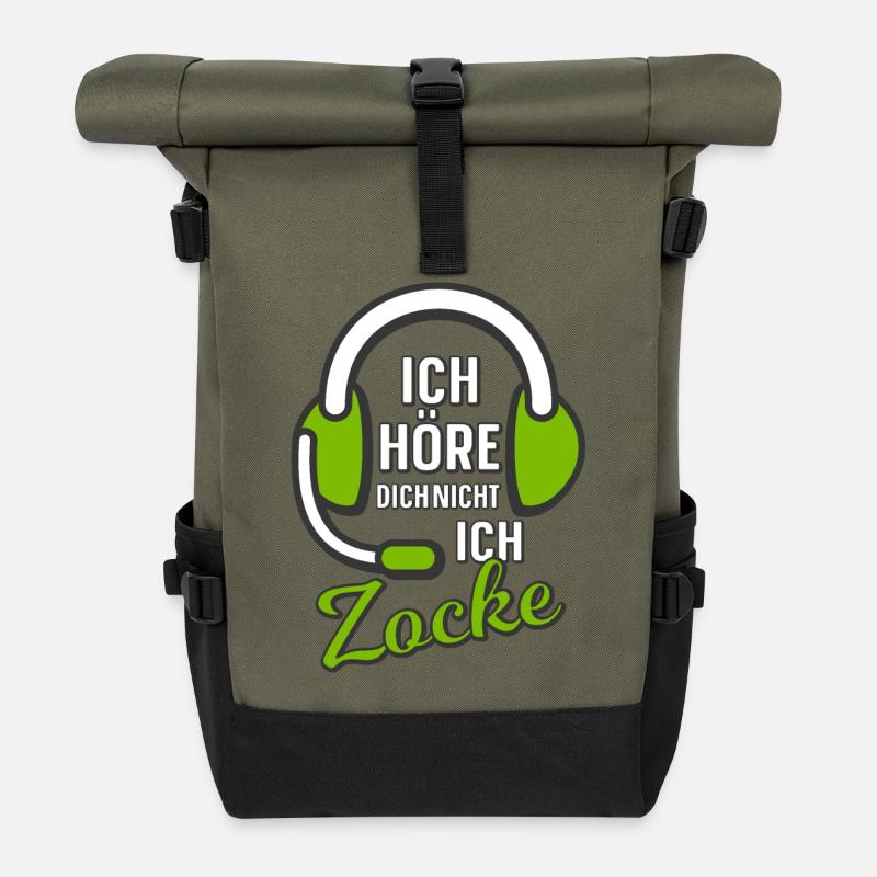 Ich höre dich nicht ich zocke! - Rolltop Rucksack - Olive/Schwarz