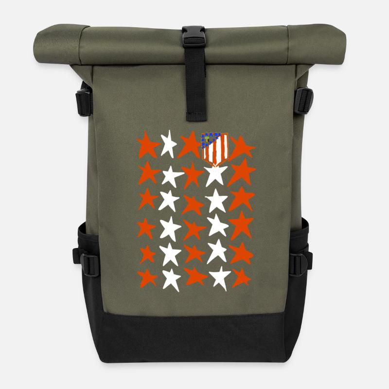 Red-and-white stars - Roll Top Backpack - olive/black