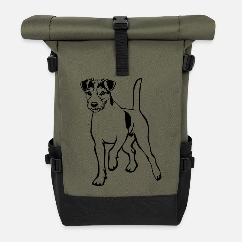 Parson Russell Terrier - Roll Top Backpack - olive/black