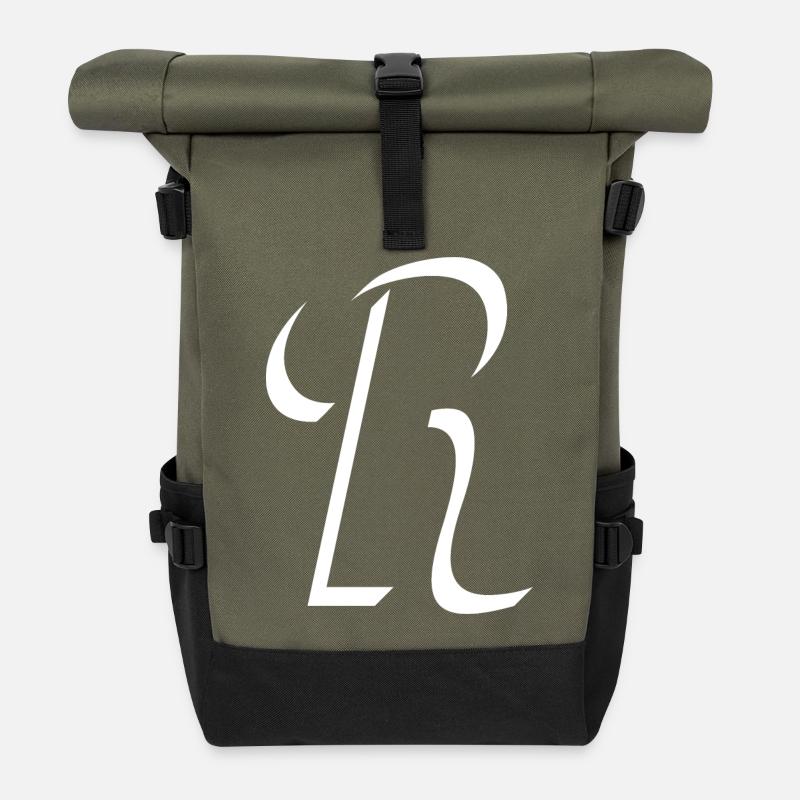 Letter R, Name, der Buchstabe R - Rolltop Rucksack - Olive/Schwarz