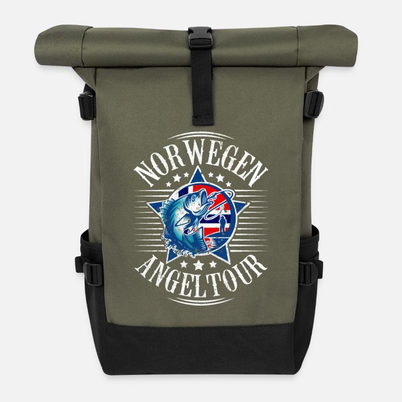 Norwegen Angeltour - Rolltop Rucksack - Olive/Schwarz