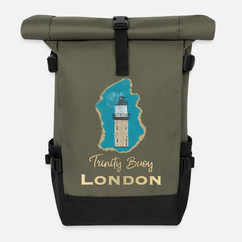 London, Leuchtturm Trinity Buoy, Pixel- Art - Rolltop Rucksack - Olive/Schwarz