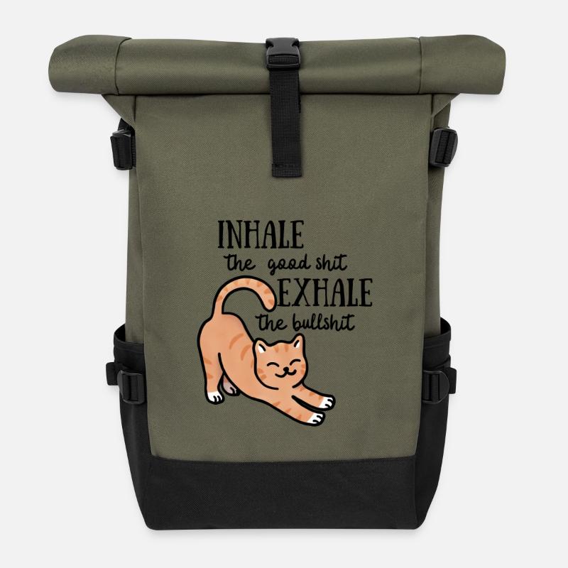 Positivity Cat - Rolltop Rucksack - Olive/Schwarz
