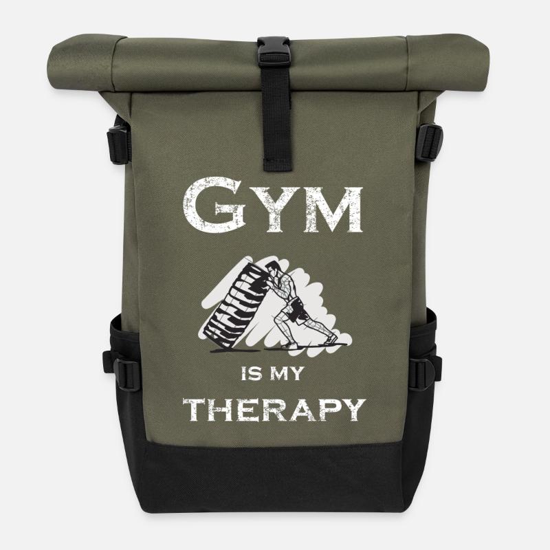 GYM IS MY THERAPY - Rolltop Rucksack - Olive/Schwarz