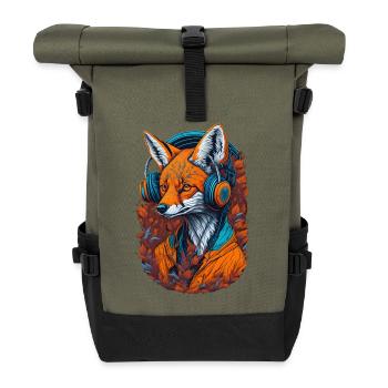 Fuchs mit Kopfhörern Füchse Liebhaber Tiere - Rolltop Rucksack - Olive/Schwarz - Vorne