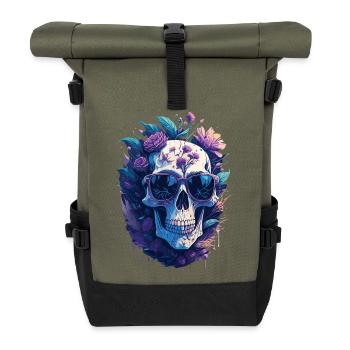 Pastel-colored floral skull with sunglasses - Roll Top Backpack - olive/black - Front