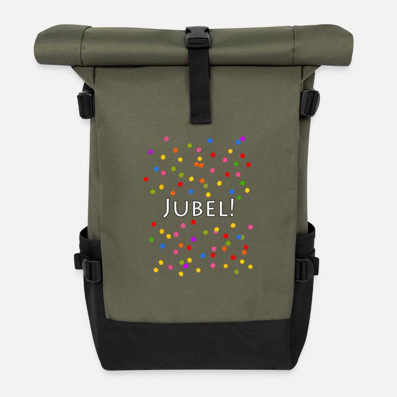 Jubel Konfetti Silvester Karneval - Rolltop Rucksack - Olive/Schwarz