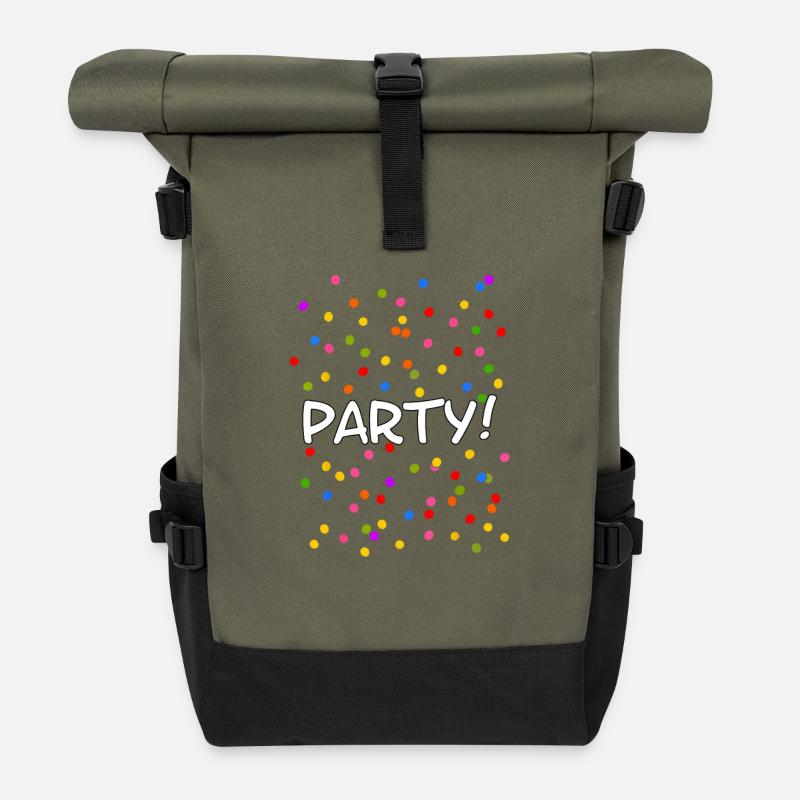 Party Konfetti Silvester Karneval - Rolltop Rucksack - Olive/Schwarz