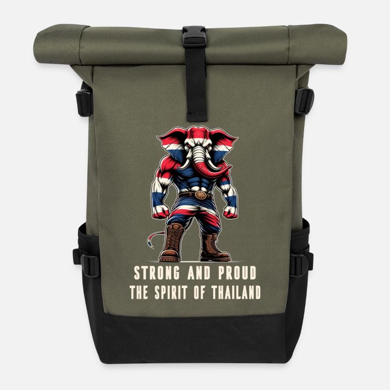 Thailand Flaggen Elefant - Rolltop Rucksack - Olive/Schwarz