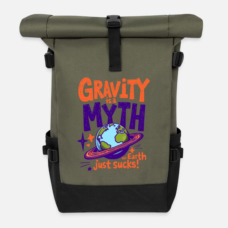 DIE SCHWERKRAFT IST EIN MYTHOS – DIE ERDE IST EINFACH SCHEISSE, PHYSIK - Rolltop Rucksack - Olive/Schwarz
