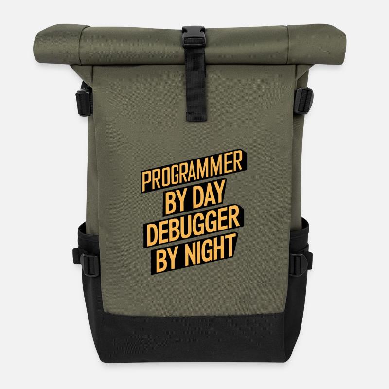 Programmer by Day, Debugger by Night - Rolltop Rucksack - Olive/Schwarz