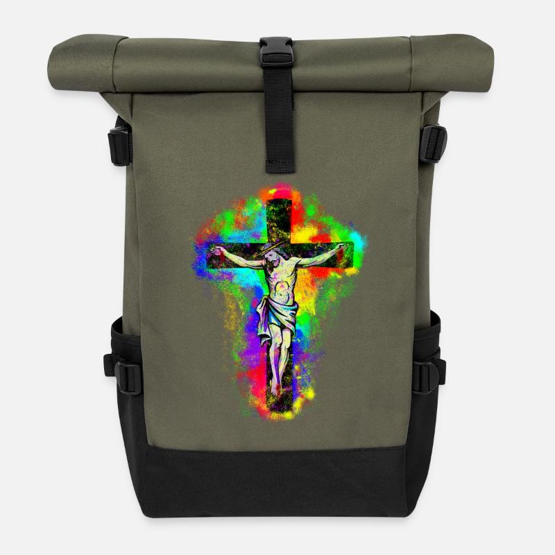 Jesus Christ Kreuz - Rolltop Rucksack - Olive/Schwarz