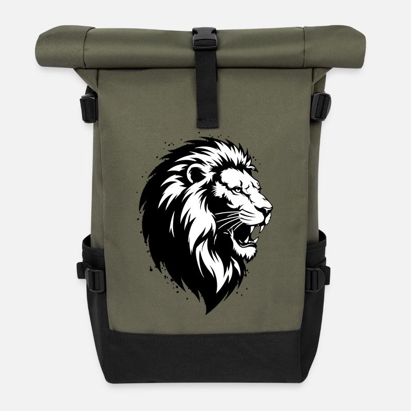 Verrückter Leon - Rolltop Rucksack - Olive/Schwarz