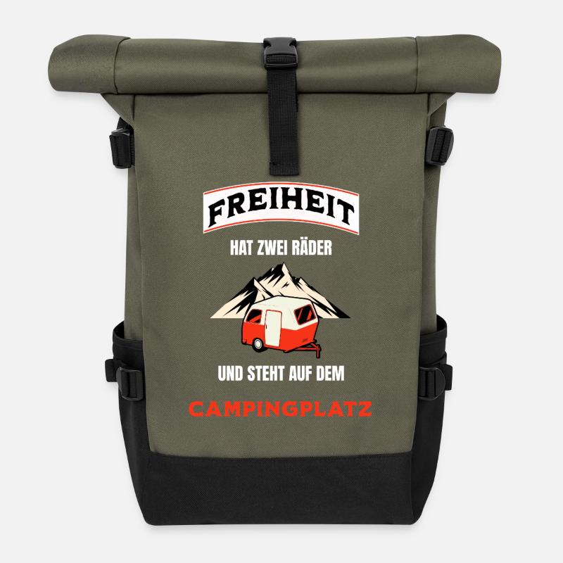 Camping Freiheit hat zwei Räder Wohnwagen - Rolltop Rucksack - Olive/Schwarz