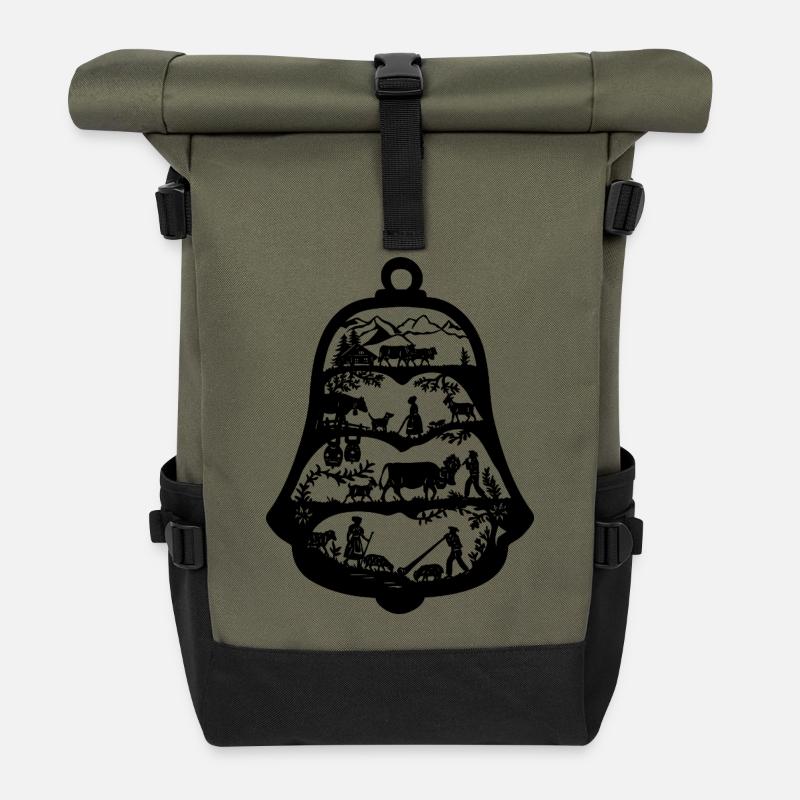 Alpenglocke_black - Rolltop Rucksack - Olive/Schwarz