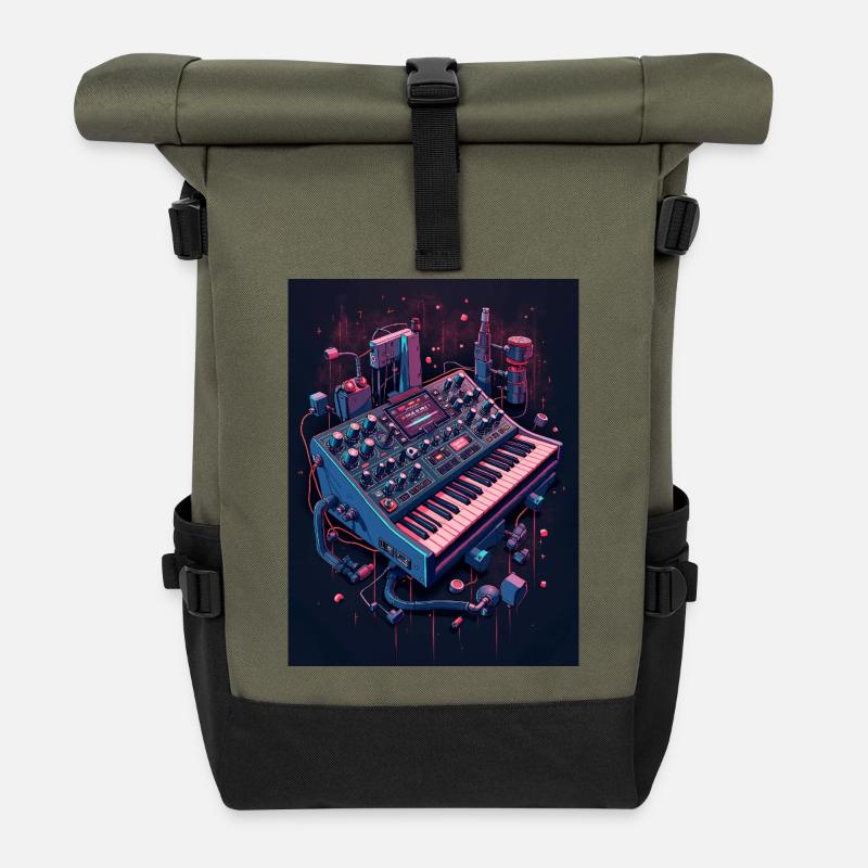 Futuristic Analog Syntheziser - Rolltop Rucksack - Olive/Schwarz