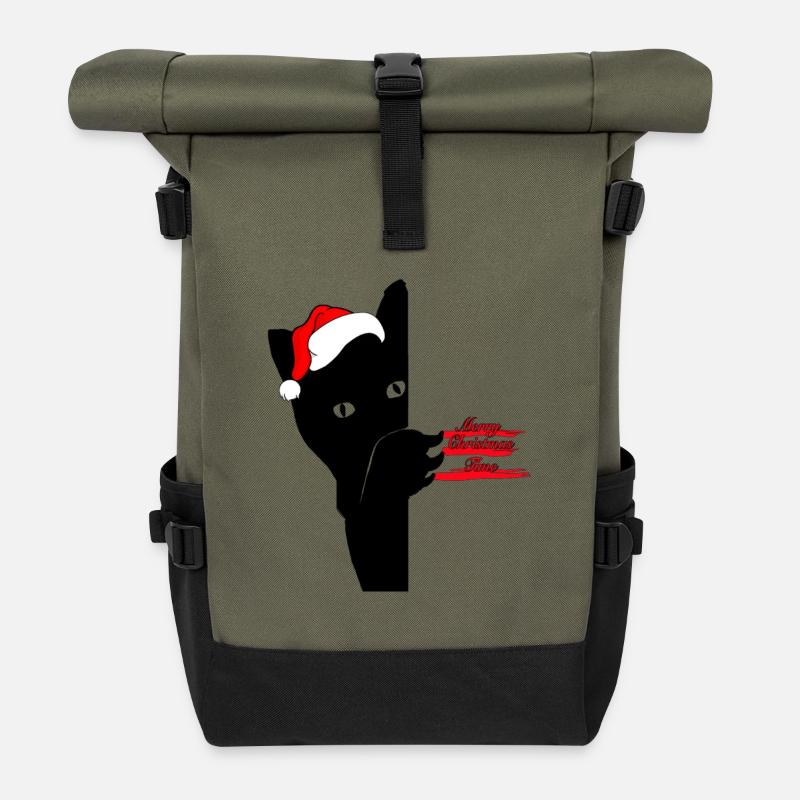 Christmas Cat - Rolltop Rucksack - Olive/Schwarz