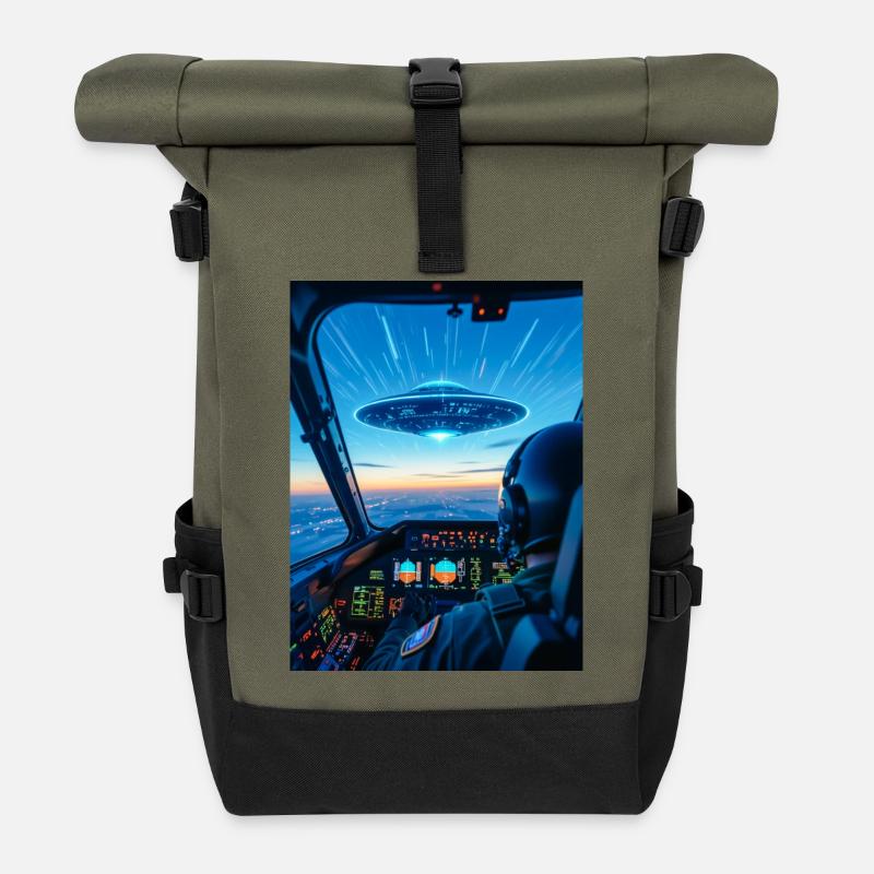 UFO Cockpit – Blick ins Unbekannte - Rolltop Rucksack - Olive/Schwarz