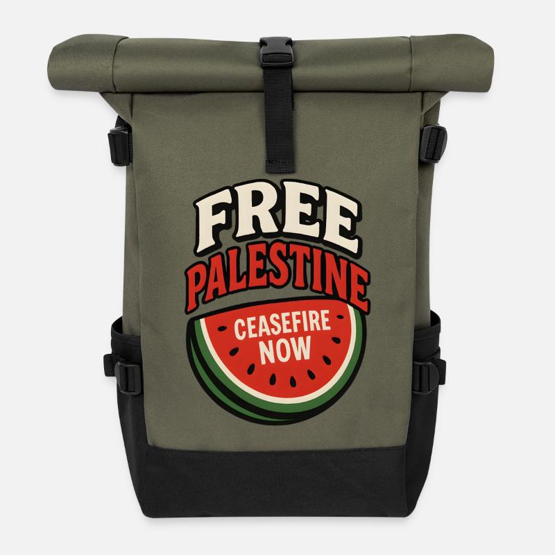 Paix Palestine Cessez le Feu Pastèque - Sac à dos roll top - olive/noir