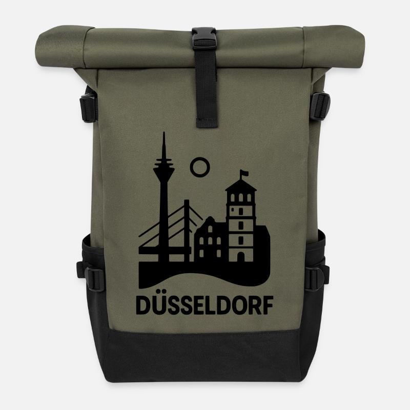 Düsseldorf Wahrzeichen Silhouette - Rolltop Rucksack - Olive/Schwarz