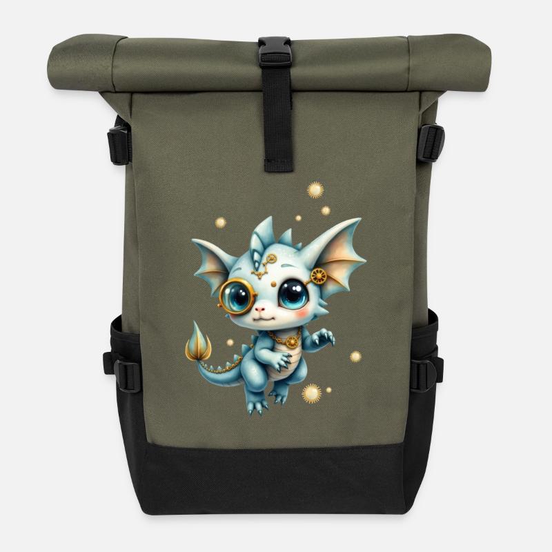 Steampunk Drache mit Lupe - Rolltop Rucksack - Olive/Schwarz