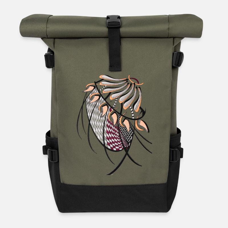 Geometrische Fächerhaarmuster - Rolltop Rucksack - Olive/Schwarz