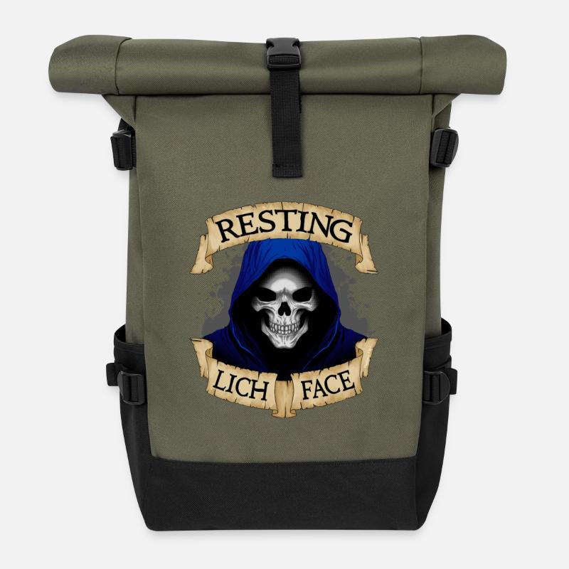 Resting Lich Face - Roll Top Backpack - olive/black