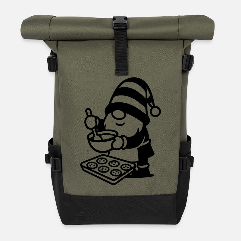 wichtel zwerg backen kekse plätzchen - Rolltop Rucksack - Olive/Schwarz