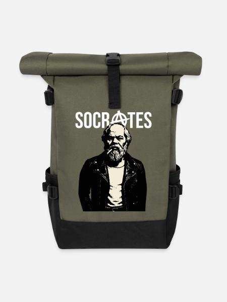 Sokrates-Rebellenporträt - Rolltop Rucksack - Olive/Schwarz