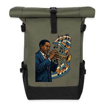 Trompeter Jazz Bebop Groove Poster Geschenk - Rolltop Rucksack - Olive/Schwarz - Vorne