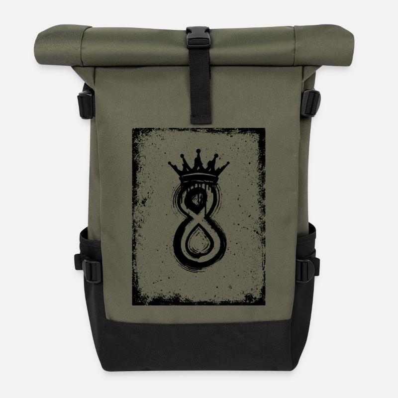 8 – Crown King Design - Rolltop Rucksack - Olive/Schwarz