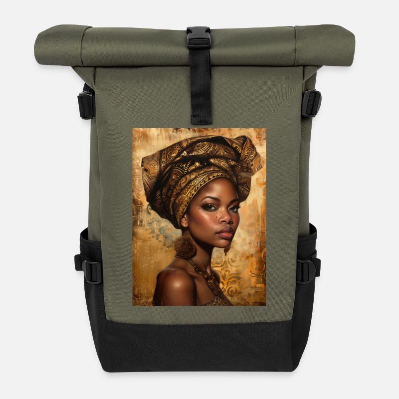 Afro-Kultur - Rolltop Rucksack - Olive/Schwarz