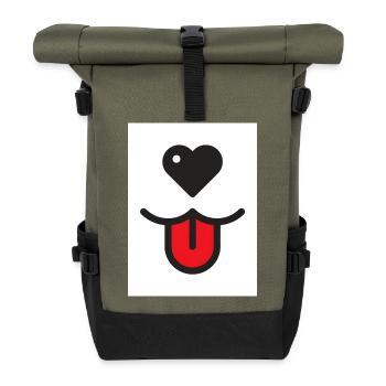 Hundegesicht mit Herz - Rolltop Rucksack - Olive/Schwarz - Vorne