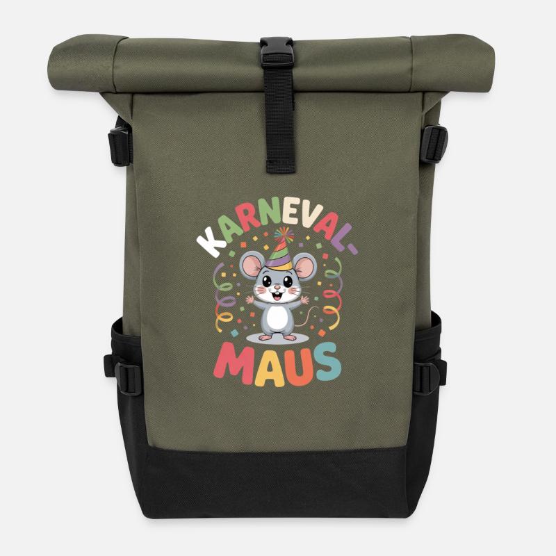 Karnevalsmaus Karneval Köln Kölner Karnevals Maus - Rolltop Rucksack - Olive/Schwarz
