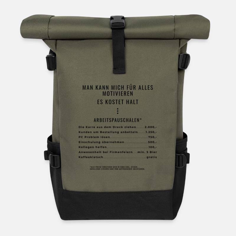 Motivation durch Pauschalen Backprint - Rolltop Rucksack - Olive/Schwarz