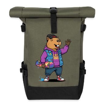 Beaver Skate Vibes Pullover Hoodie - Roll Top Backpack - olive/black - Front