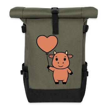 Süße Kuh Herz Ballon Liebe Vektor - Rolltop Rucksack - Olive/Schwarz - Vorne