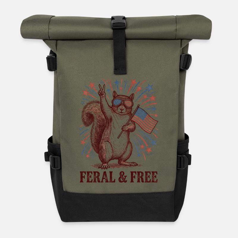 Wildes und freies Eichhörnchen – Lustiges patrioti - Rolltop Rucksack - Olive/Schwarz