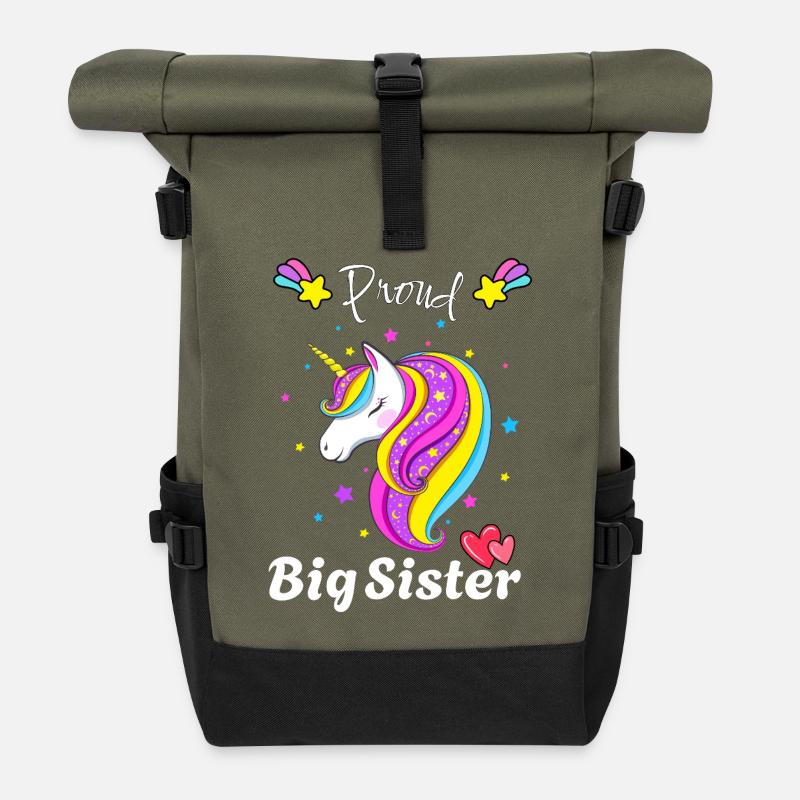 Magische große Schwester Einhorn-Kunst der Sternennacht - Rolltop Rucksack - Olive/Schwarz